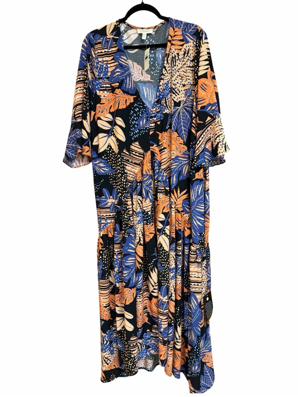 Lorette Valerie Skylight Palm Leaves Maxi Dress Blue/Orange Leaf NWT 22/24